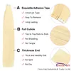 #60 Platinum Blonde Tape In Human Hair Extensions Seamless Pu Skin Weft Straight Brazilian Remy Hair 20pcs Double Sided Adhesive Tape On