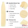 #60 Platinum Blonde Tape In Human Hair Extensions Seamless Pu Skin Weft Straight Brazilian Remy Hair 20pcs Double Sided Adhesive Tape On