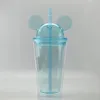8colors 15オンスのアクリルタンブラードームの蓋とストローダブルウォール透明なプラスチックタンブラーとマウスの耳の再利用可能なかわいいドリンクカップ