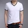 Summer T Shirt Mężczyźni Casual Slim Fit V-Neck Krótki Rękaw Bawełniany Mężczyźni Koszulki Koreański Styl Solid Color T Shirt M-4XL Tops Tees1