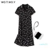 Hot Sale WOTWOY Spring Moon Print Lace Polo Shirt Dresses Women 2020 Casual Cotton Long Straight Dress Lady Turn-down Collar Pockets