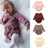 Baby Jumpsuit Solid Long Sleeved Lotus Leaf Turn-Down Collar Newborn Pit Knitted Romper Clothes Infants Clothing M2681