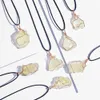 Long Chain Natural Raw Crystal Pendant Necklace Roungh Tumbled Rock Stone Healing Irregular Handmade Yoga Jewelry for Women