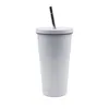 18oz Sublimation Mug Blank Milk Tumbler White Creative Heat Transfer Coffee Mugs Stainless Steel Straws Simple Office Home Cup