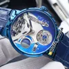 الإصدار الجديد Mega Yacht 44mm 6319-305 المينا 3D الأزرق Dial التلقائي التوربيون رجال Watch Steel Case Blue Leather Watches Hell225p