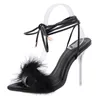 PZILAE новые летние женщины сандалии лодыжки крест ремешок прозрачные четкие высокие каблуки обувь Peep Toe перья сексуальные дамы вечеринки1