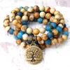 MG0829 6 MM Matte Picture Jasper 108 Mala Yoga Bijoux Naturel Apatite Wrap Bracelet Design À La Mode Arbre de Vie Chram Bracelet