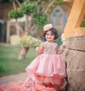 Lovely Pink Beaded Flower Girls Dresses 2021 Sleeveless Puffy Skirt Sweep Train Girls Pageant Gowns Kids Party Celerity Dress