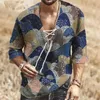 2020 New Autumn Men Fashion Half Sleeve V Neck Floral Print Plath Lace-Up Koszulka T-shirt Top