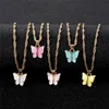 Korean Boho Candy Color Acrylic Butterfly Necklace for Women Fashion Clavicle Chain Small Butterfly Pendant Jewelry Collar Mujer