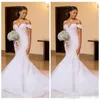 Afrykańskie seksowne sukienki ślubne syreny na ramię koronkowe aplikacje Kryształowe koraliki Perły Sweet Train Formal Plus Size Małośne suknie nośne Vestidos 403