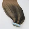 100gram 40pcs Tape In Human Hair Extensions Balayage Ombre Color Brown Brazilian Virgin Hair Seamless PU Skin Weft 100G