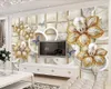 3D Çiçek Duvar Kağıdı 3D Daire Lüks Muhteşem Inci Çiçek Stereo TV Arka Plan Duvar Dekoratif İpek 3D Mural Duvar Kağıdı