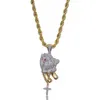 Hip Hop Iced Out Gold Color Plated Cross y Praying Hands Colgante Collar Micro Pave Zircon Party Gifts Jewelry