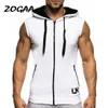 Zogaa Moda Spor Salonları Fitness Vücut Geliştirme Kolsuz Kolsuz Hoodie Erkekler Pamuk Bahar Antumn Fermuar Kapüşonlu Spor Tişörtü