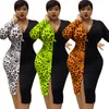 2020 Herfst Vrouwen Patchwork Leopard Print Bodycon Long Maxi Jurk Lange Mouw Sexy Club Party Jurken Dames Sexy Maxi Jurk Plus Size