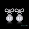 925 sterling silver earrings bow-knot pearl fashion stud crystal high quality women jewelry wholesale price