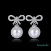 925 Sterling Silver Örhängen Bow-knot Pearl Fashion Stud Crystal Högkvalitativa Kvinnor Smycken Partihandel Pris