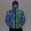 남자 회로 패턴 재킷 패션 무지개 빛깔의 반사 캐주얼 후드 코트 디자이너 남성 뉴 힙합 다채로운 반사 지퍼 겉옷