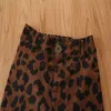 Jesień Moda Dzieci Baby Girl Ubrania Zestaw Czarny Z Długim Rękawem Off Ramię T-Shirt Topy + Leopard Pocket Cargo Spodnie Outfit 1-6y