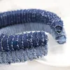 Bandeau rembourré en Denim bleu uni pour femmes, nouveau Style, chaîne en métal, bandeaux pour filles, large cerceau, accessoires pour cheveux