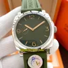 Luksusowy nowy automatyczny zegarek męski V7 45 mm 00932 Zielone wybieranie stali obudowa Niezależne sekundy Zielony gumowy pasek lewe ręce zegarki Pureteime