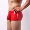 Sous-vêtement gay sexy bout ouvert Mens Faux cuir Boxershorts Wet Look Underpants Open Crotch Pouch Male Panties Gay Cueca Erotic Male Lingerie