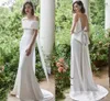 Meerjungfrau-Hochzeitskleider, schlichtes Brautkleid mit Spaghettiträgern, elegante rückenfreie Brautkleider mit großer Schleife, weißes Kleid