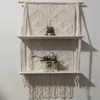 Panier de jardinière suspendu en macramé, Pot mural fait à la main, bordure intérieure et perles en bois, décoration de maison pour fête de mariage