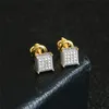 925 Gümüş Moda Kadınlar Erkek Küpe Hip Hop Diamond Stud Küpe Buzlu Bling CZ Rock Punk Yuvarlak Düğün Hediyesi3332