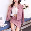 Tweed Set Suit Autumn Winter Runway Women's Single Breasted Short Jacket Coat + High Waist Tassels Bodycon Mini Skirt Set