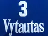Erkekler Lamelo Topu # 1 Liangelo Topu # 3 Litvanya Vytautas Basketbol Forması Mavi Beyaz Dikişli Gömlek Nakış Boyutu X-2XL