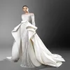 Zuhair Murad Robes De Mariée Sirène Avec Train Détachable Manches Longues Appliqued Dentelle Robes De Mariée De Luxe Bow Satin Robes De Mari￩e Sir￨ne