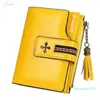Ny kort varumärke gul plånbok kvinnor läder trifold liten mynt handväska kvinnlig korthållare