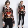 Runway Designer Plus Size Bluses 2019 Spring Summer Women's Long Sleeve Vintage Chiffon Flower Crown Print Shirt Fashion Tops CX200821