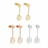 Europe America Fashion Style Lady Women Titanium Steel Tassels graverade B Initialer Mother of Pearl Single Diamond Stud Earrings 3 4071642