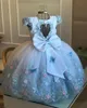 Princess Ball Gown Pearls Flower Girl Dresses For Wedding Appliqued Backless Pageant Gowns Floor Length Tulle First Communion Dres347q