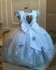 Princess Ball Gown Pearls Flower Girl Dresses For Wedding Appliced ​​Backless Pageant Gowns Golvlängd Tulle Första nattvarden Dres347Q