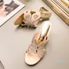 Wholesale-Women's Chunky Heel Sandal Mule High Quality Designer Style Crystal Butterfly Rhinestone Slip-on Summer Party Shoes