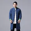 Chinese style 3 color Winter windbreaker linen extended coat retro windbreaker cotton linen middle long padded jacket for men