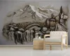 Duvar Kağıtları Ev Dekorasyonu 3D Üç boyutlu Rölyef Hill House Özel Manzara Dekoratif İpek Duvar Duvar Kağıdı