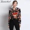 Runway Designer Plus Size Bluses 2019 Spring Summer Women's Long Sleeve Vintage Chiffon Flower Crown Print Shirt Fashion Tops CX200821