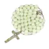 8 MM Lange Perlen Kreuz Anhänger Leuchtende Nachtleuchtende Rosenkranz Kreuz Halskette Christentum Katholischer Schmuck Christlicher Religiöser Schmuck Party Geschenk