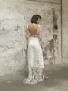 Sexy aberto voltar macacão vestidos de casamento com renda overskirts mangas compridas vestidos de casamento da noiva pant terno vestidos de novia8132708