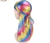 Moda Mężczyźni Kobiety Sparkly Jedwab Durag Bandana Czapka Zestaw Hot Headwear Kolorowe Szerokie Doo Rag Rag Bonnet Czapka Poliester Komfortowy Sleeping Hat