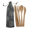 Conjunto de talheres de bambu utensílios de viagem Biodegradável Dinnerware de madeira ao ar livre Portátil Flatware Zero Louça de Desperdício