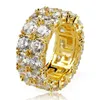 712 Złoty srebrny kolor platowane pierścienie mikro utwardzone 2 rzędowe pierścienie tenisowe Pierścień z palec Hip Hop dla mężczyzn Kobiety 7774266