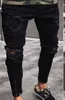 Homens buraco jeans preto estiramento rasgado retro preto lavado casual denim angustiado vintage falso zíperes de alta qualidade3224