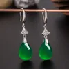 Orecchini pendenti vintage con giada verde smeraldo pietre preziose zirconi diamanti per donna oro bianco gioielli color argento bijoux brincos regalo258h