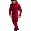 Running Sets VERTIVE Men One Piece Set Pure Color Splicing Hoodie Jumpsuit Casual Print Sweatsuit Zip Top Loose Trousers Gym Set1